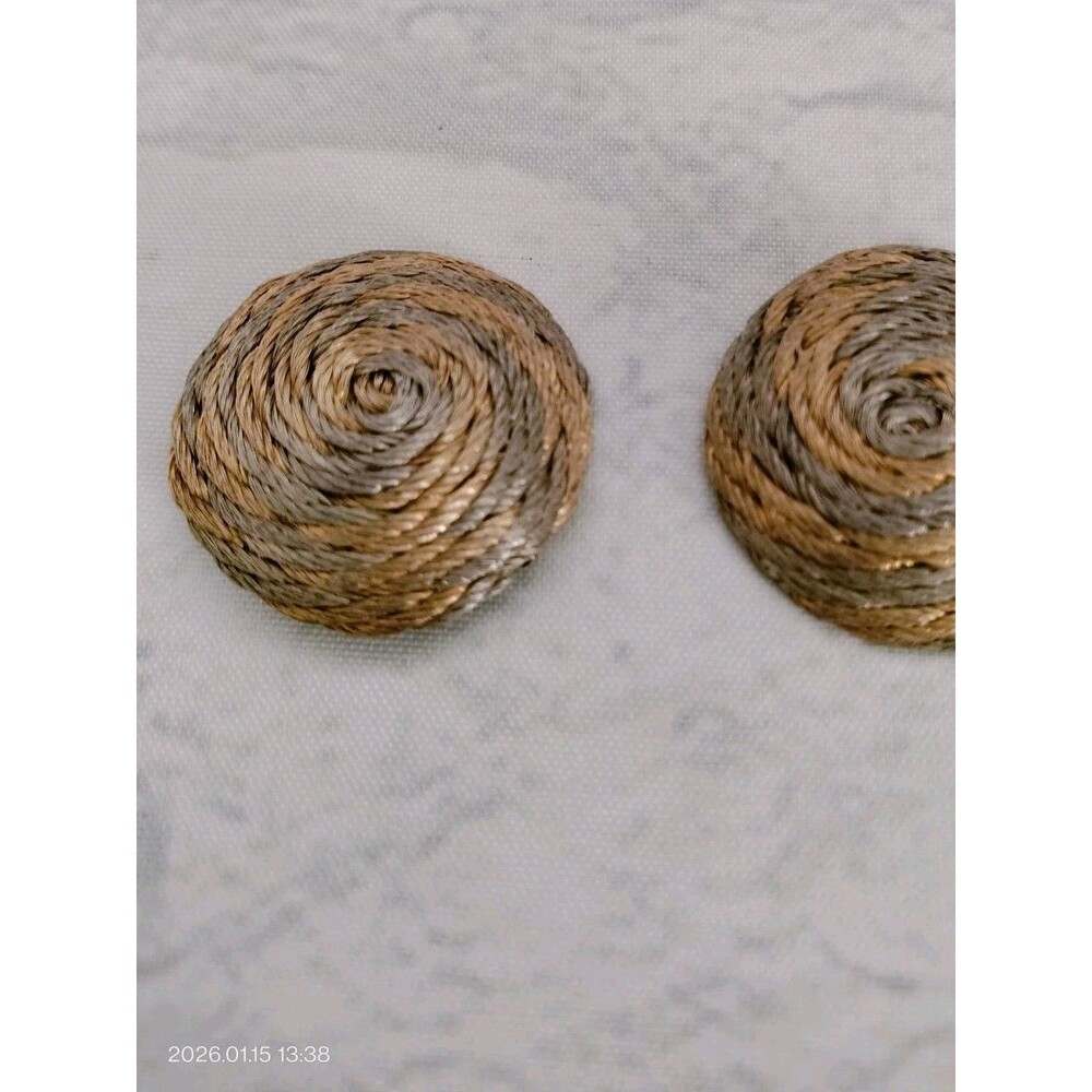 Woven Hat styled Vintage‎ Earrings Clip On Gold and Silver Tone Rope Twine